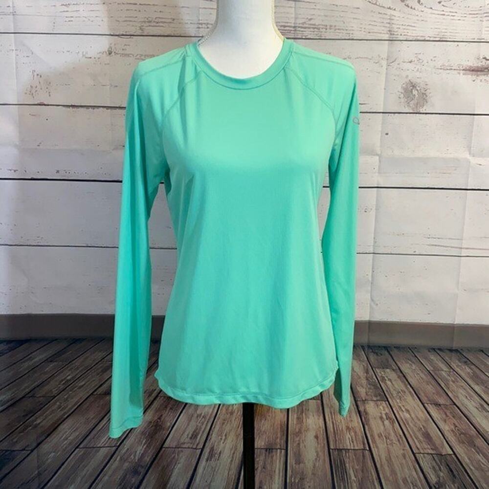ASICS Shirt Womens Medium Green Long Sleeve Knit Breathable Athletic Stretch